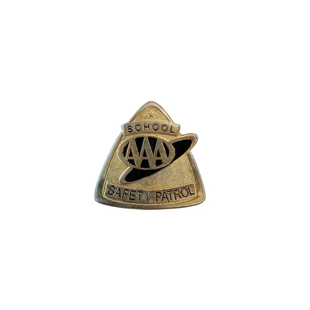VINTAGE AAA SCHOOL SAFETY PATROLE BADGE GOLD TONED METAL BADGE 2 1/4" PINBACK
